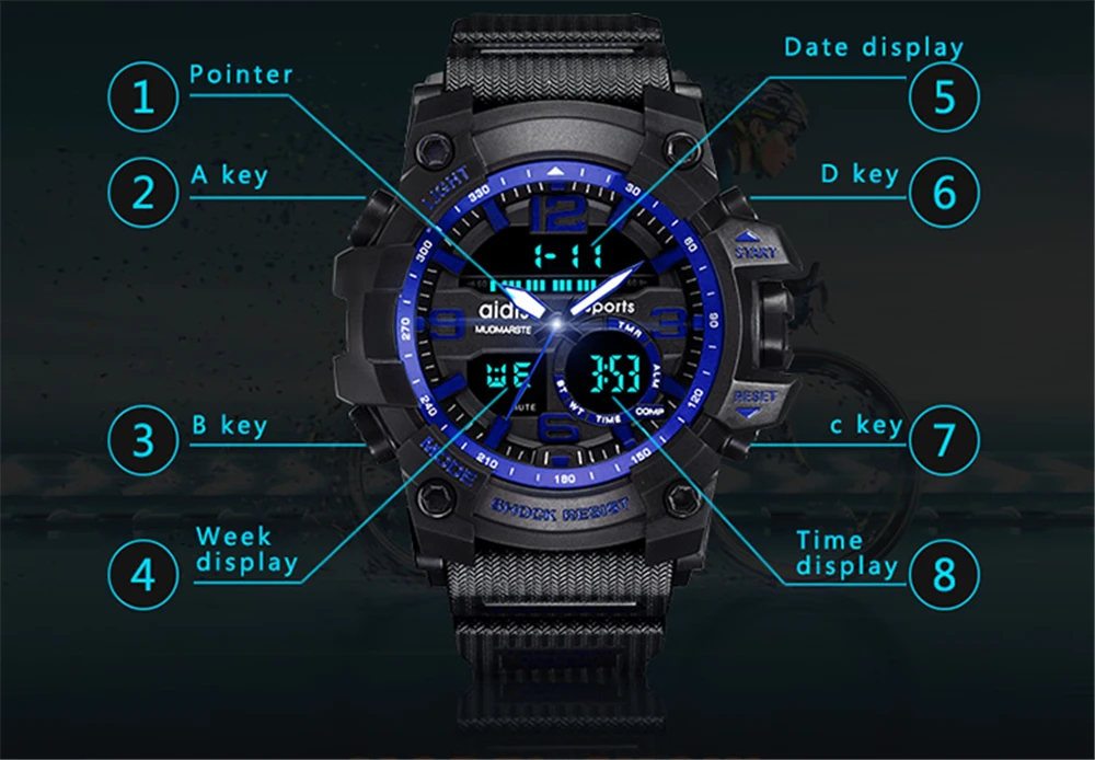 Мужские наручные часы aidis водонепроницаемые спортивные с аналоговыми цифровыми