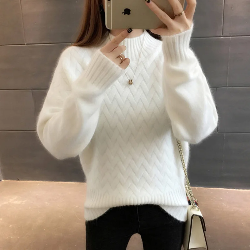 2018 осенне-зимний теплый свитер с высоким воротом Женский Повседневный вязаный