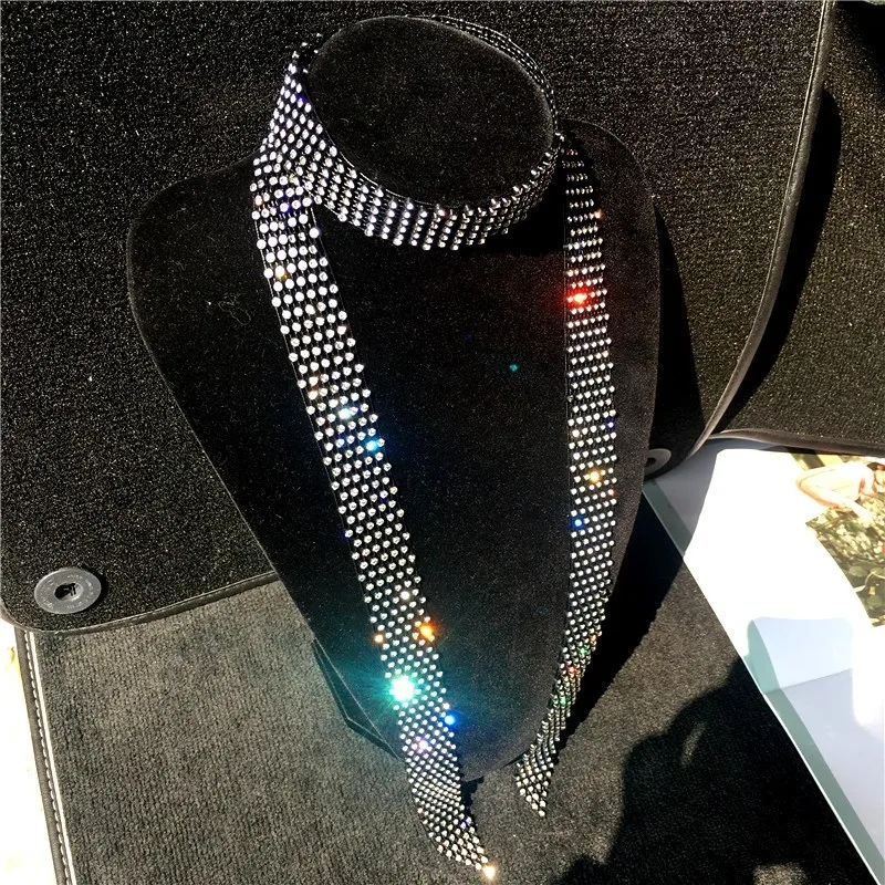 Для женщин певица Bling блестящие шеи галстук с С кристалалми и стразами съемный