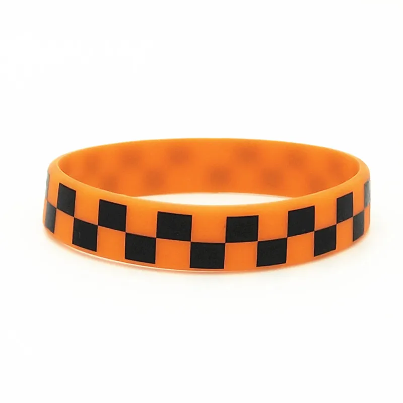 Orange Black 1 шт. Печатный Клетчатый плед силиконовый браслет в стиле панк хип-хоп группа браслеты и браслеты идеально подходит для любителей музыки подарок для влюбленных SH302 - Окраска металла: Orange Black
