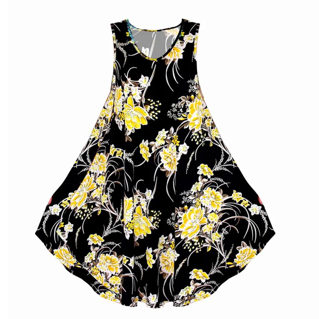 Женское платье летняя одежда большой размер Дамский принт Пляжное без рукавов