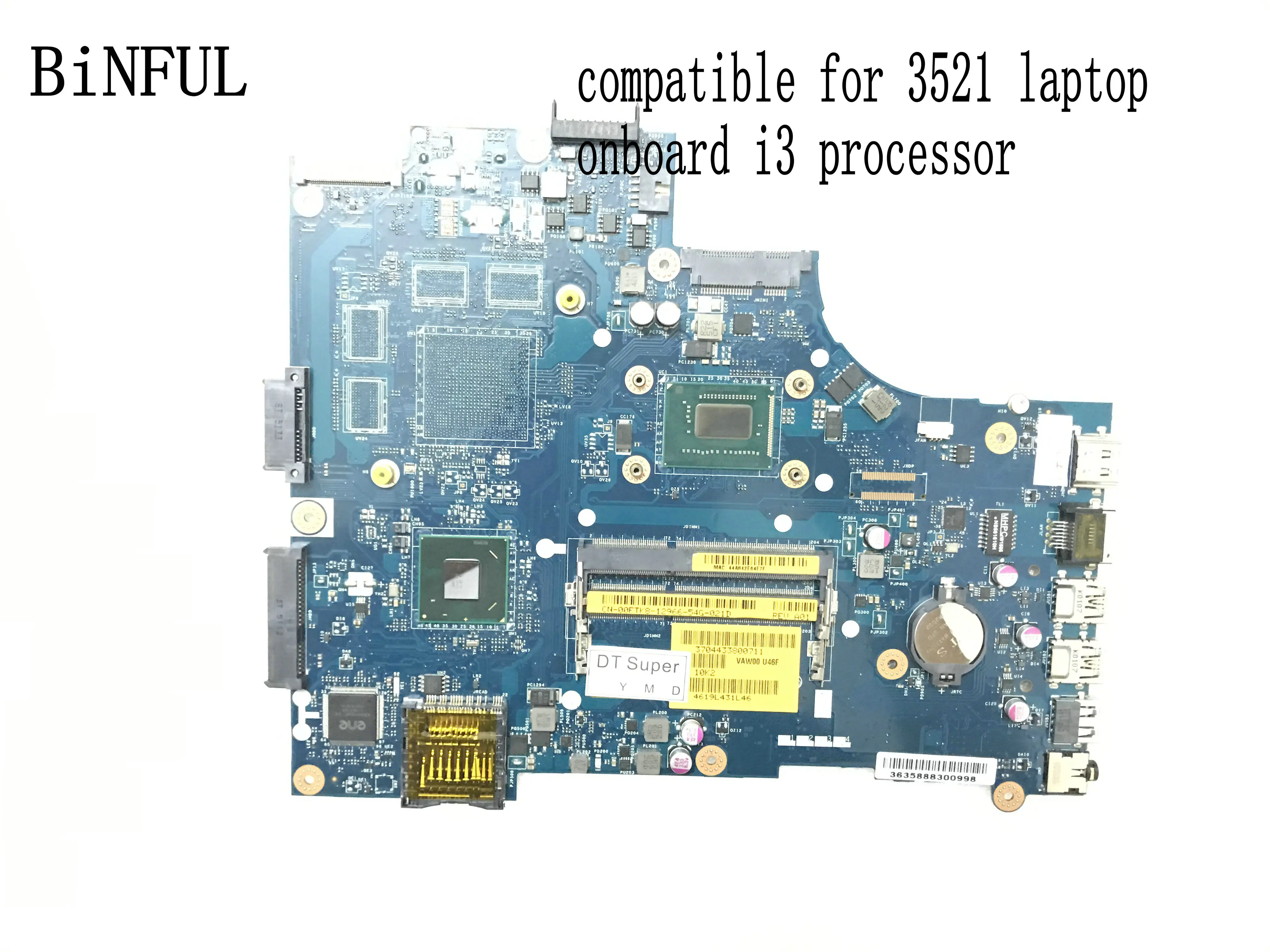 BiNFUL stock VAW00 LA 9104P REV: 1 0 (A00) материнская плата для ноутбука подходит DELL INSPIRON 5521/3521 I3