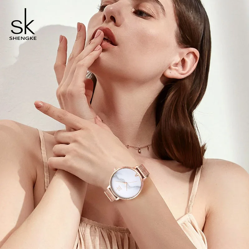Комплект женских наручных часов Shengke роскошные Кристальные серьги ожерелье