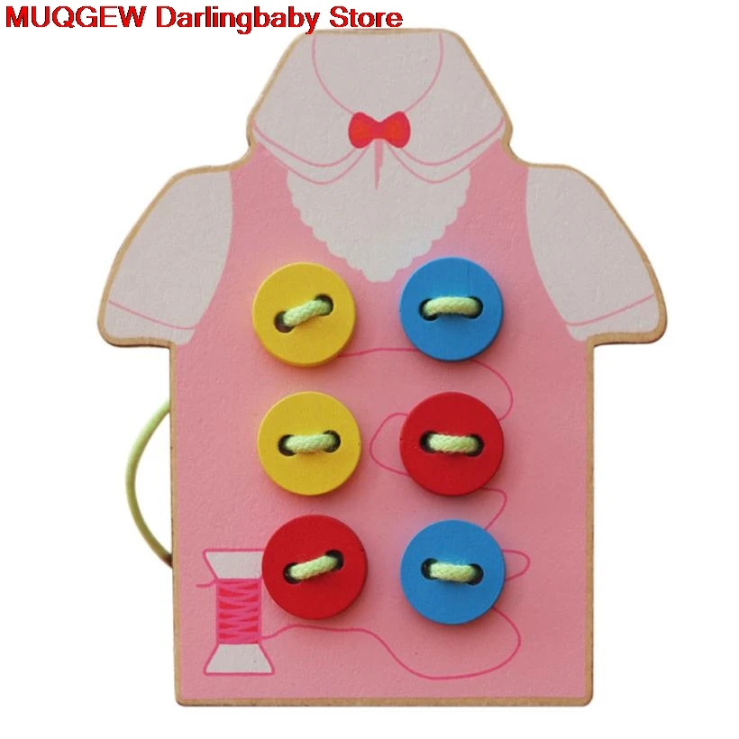 Монтессори обучения Бусины завязки доска деревянная Игрушечные лошадки пришить