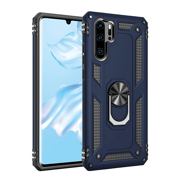 Противоударный армированный чехол с подставкой для huawei P20 P30 Lite Nove 4e P Smart Y6 Y7 Prime Pro магнитное кольцо держатель Анти-падение Чехол - Цвет: Blue Phone Case