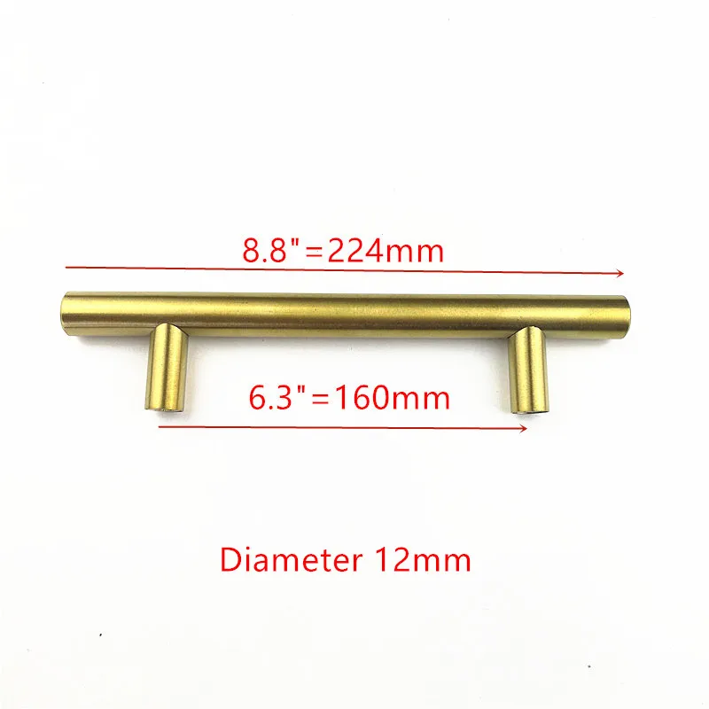8.8inch hole 160mm Диаметр 12 мм Нержавеющая сталь матовая золотая ручка дверца кухонного шкафа Т-образная ручка "~ 24" - Цвет: 8.8inch hole 160mm