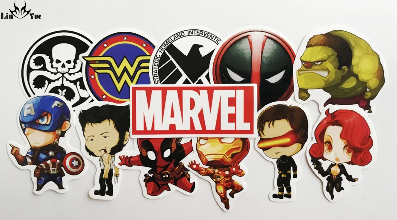 NEW 12pcs/lot DC MARVEL deadpool stickers backpack Hulk wonder woman car accessories motorcycle bike travel case car-covers | Автомобили и