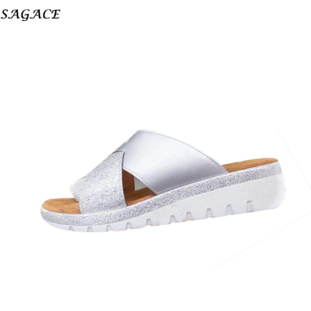 Женские сандалии SAGACE размера плюс на платформе туфли танкетке с открытым носком