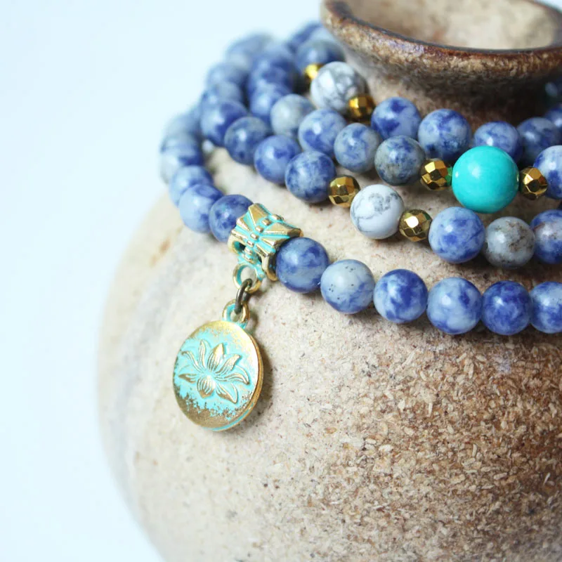 Модные ювелирные изделия для йоги из натурального кальдалита 108 Mala Beads с лотосом