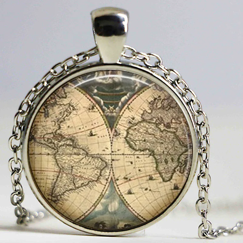 Бесплатная доставка ожерелье с изображением древней карты мира ручной работы