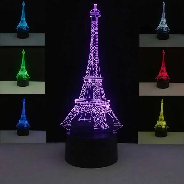 Witrhout Remote 3D Красочные настольные лампы USB СВЕТОДИОДНЫЙ светильник Франция Париж Эйфелева башня настроение ночные светильники Спальня свадебное украшение домашний праздник Декор - Цвет абажура: Witrhout Remote