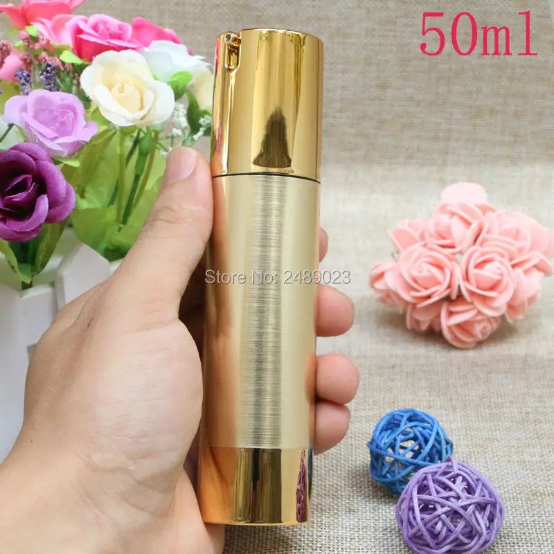 

Gold Wire-drawing Empty Cosmetic Airless Bottle Portable Refillable Pump Dispenser Bottles For Travel Lotion 100pcs/lot 30ml