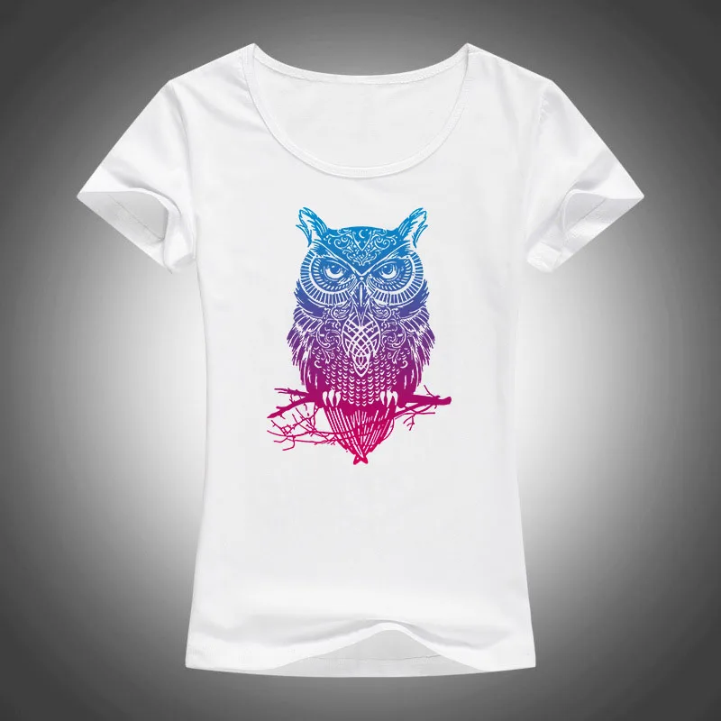 Новинка 2017 летняя женская футболка модная яркая с рисунком совы рубашки коротким