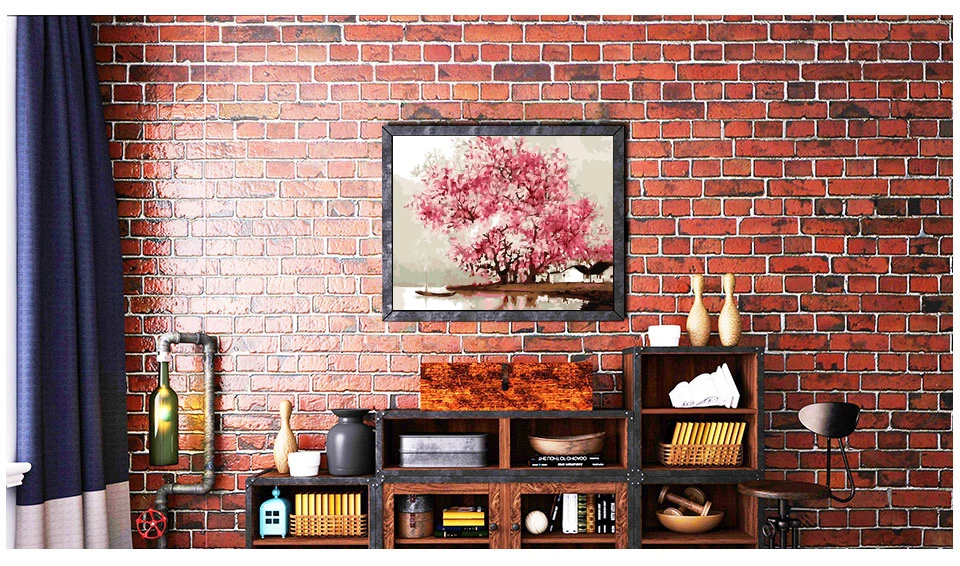Розовые цветы дерево Diy Краска по номерам бухта масляная краска ing Cuadros Decoracion Акриловая Краска на холсте Современная Настенная живопись