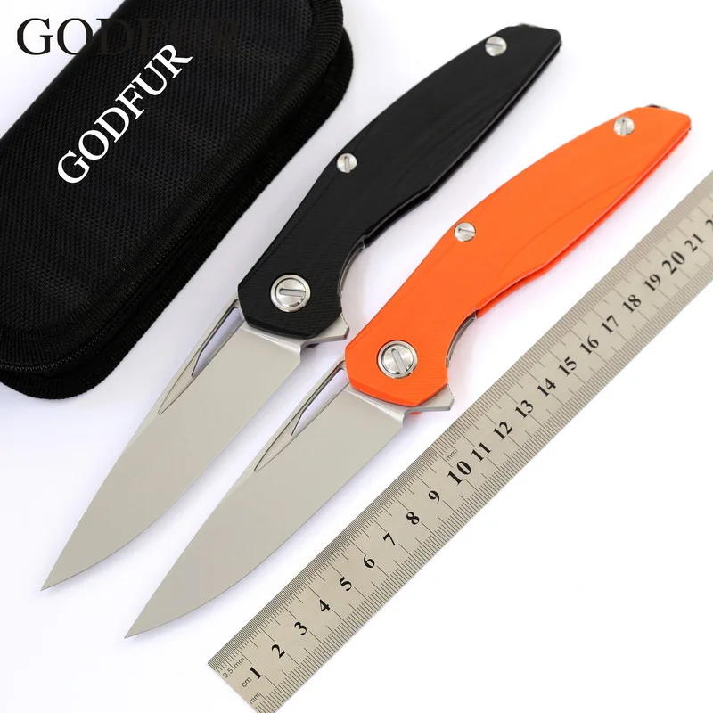 GODFUR D2 Dlade Flipper Folding Knife Titanium + G10 Handle Outdoor Camping Hunting Survival Tools Practical Pocket Fruit Knives |