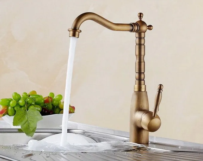 

Deck Mount Bathroom Kitchen Faucet Single Handle Swivel Spout Basin Sink Mixer Taps Antique Brass an003