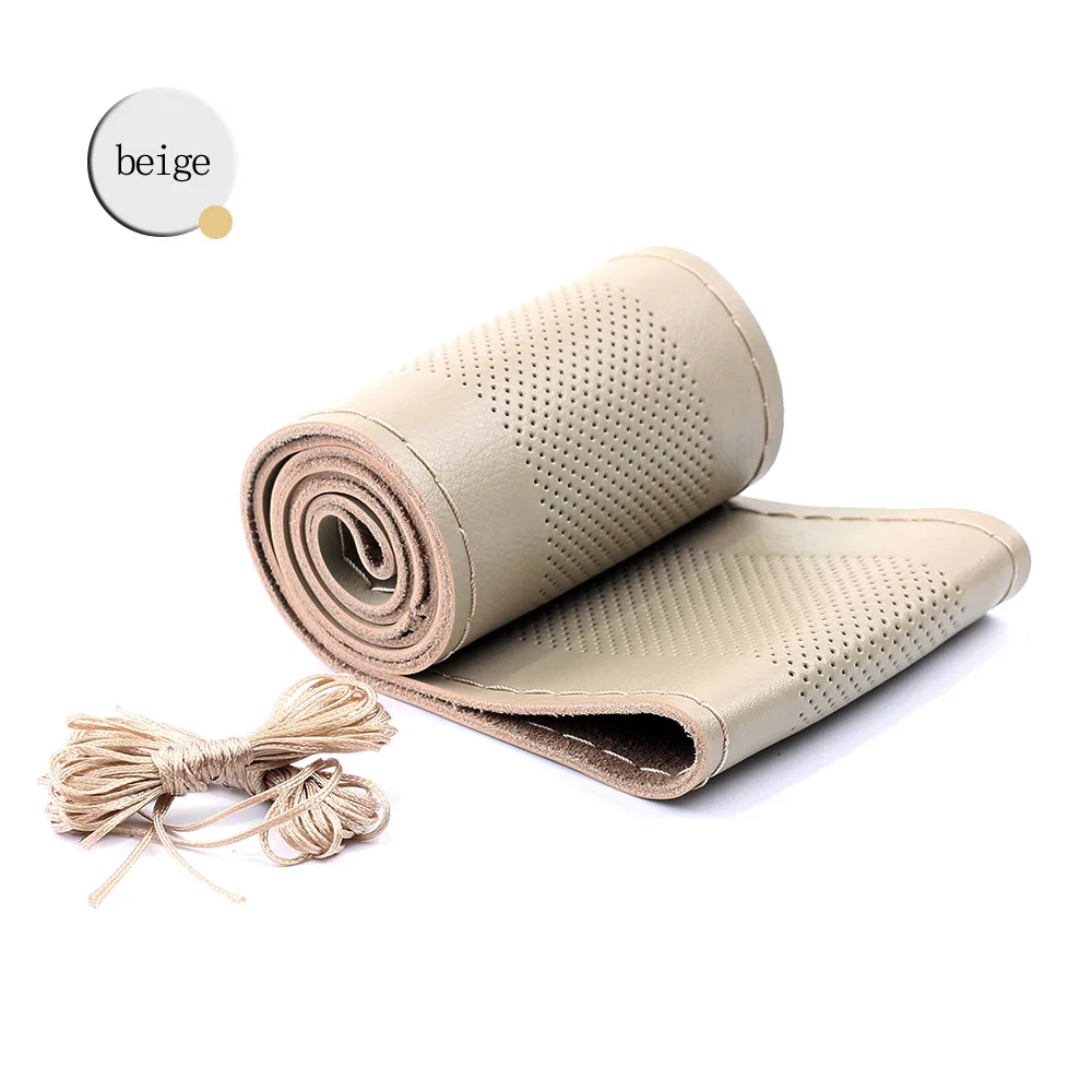 beige L VENSECO дышащий чехол из натуральной кожи для рулевого колеса высококачественный мягкий чехол для руля DIY рулевое колесо s рулевые ступицы - Название цвета: beige L