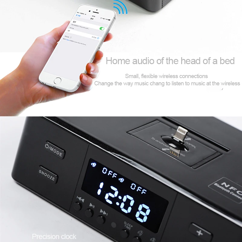 ALWUP NFC Bluetooth стерео динамик умное зарядное устройство док-станция с fm-радио двойной будильник пульт дистанционного управления ЖК-экран для телефона