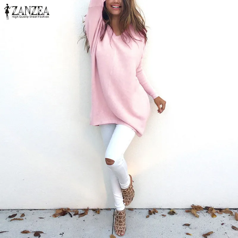 Женский трикотажный свитер ZANZEA повседневный тонкий с длинным рукавом и