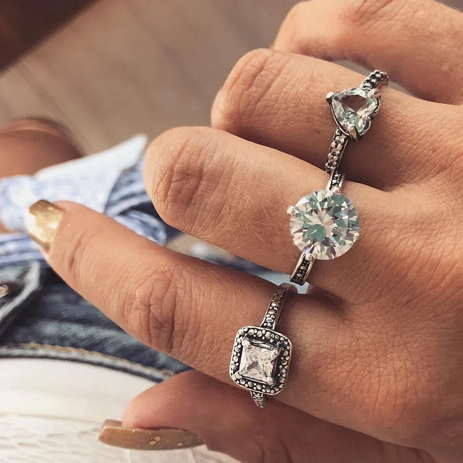 RAVIMOUR 3 шт./компл. панк кольца для Для женщин Женский Vintage Opal резиновый Свадебный Тарельчатая комплект Модные украшения Аксессуары - Цвет основного камня: N9-set3 crystal