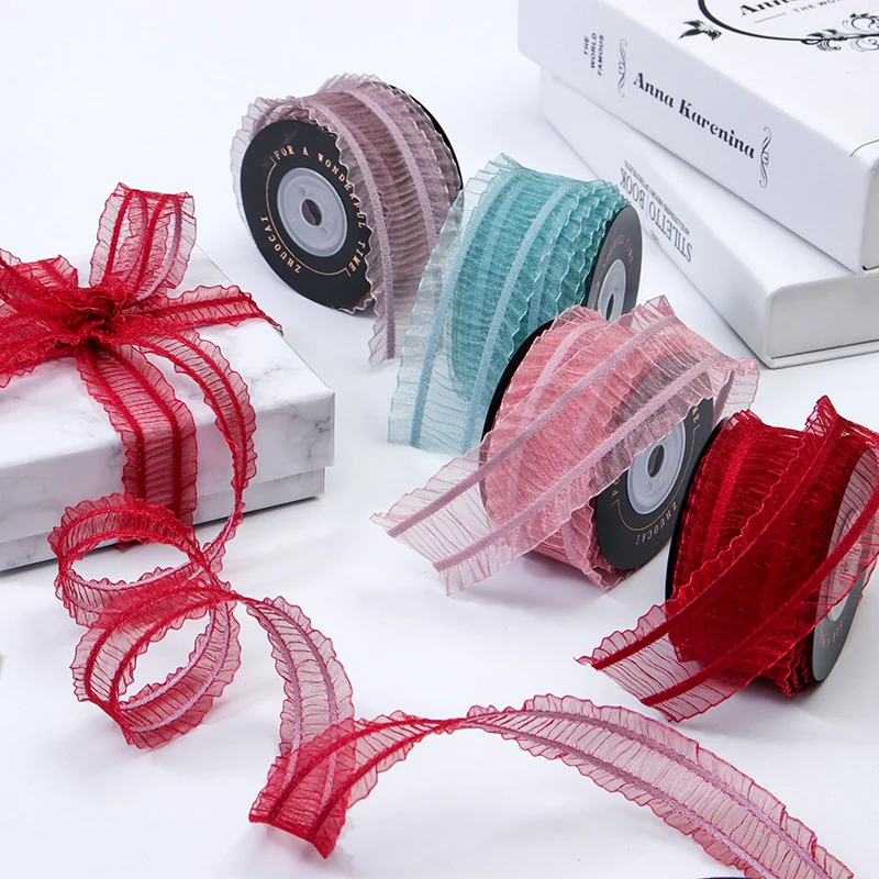 

2.5cm 4cm Yarn Ribbed fold Ribbon DIY Hat gift christmas decoration bowknot accessories Satin Ribbons handmade Riband Ribbons