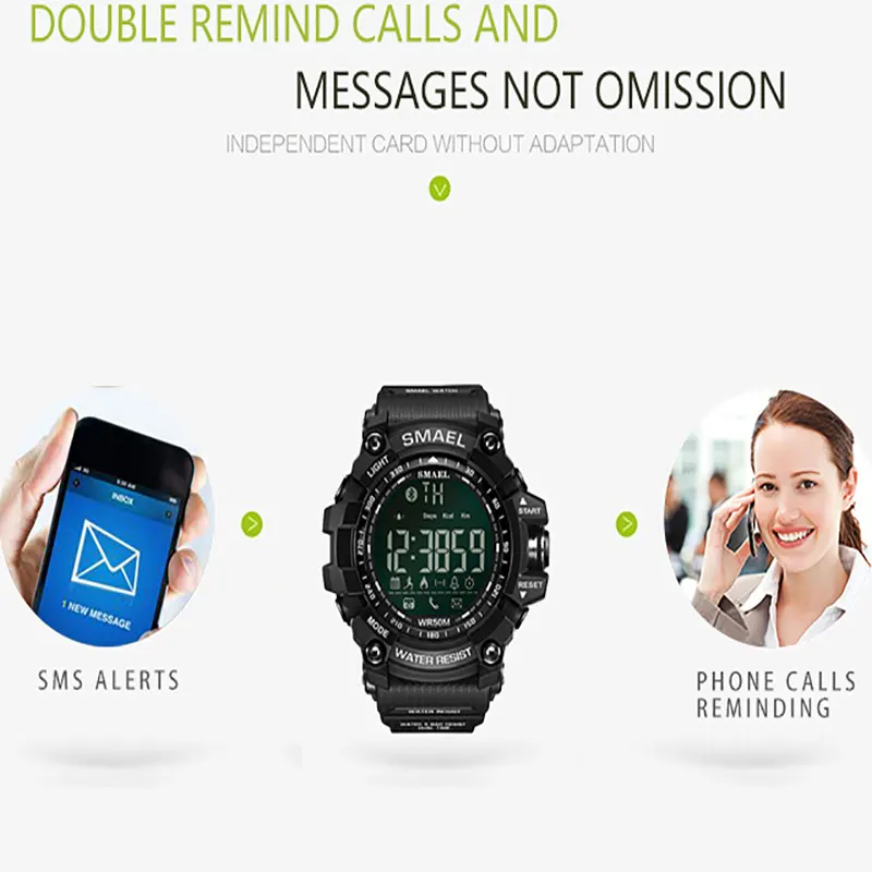SMAEL android ios Bluetooth Смарт часы мужские водонепроницаемые спортивные наручные 1617B