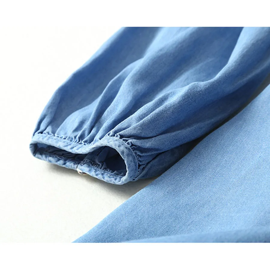 Женское джинсовое платье с вышивкой этническое Повседневное рубашка круглым