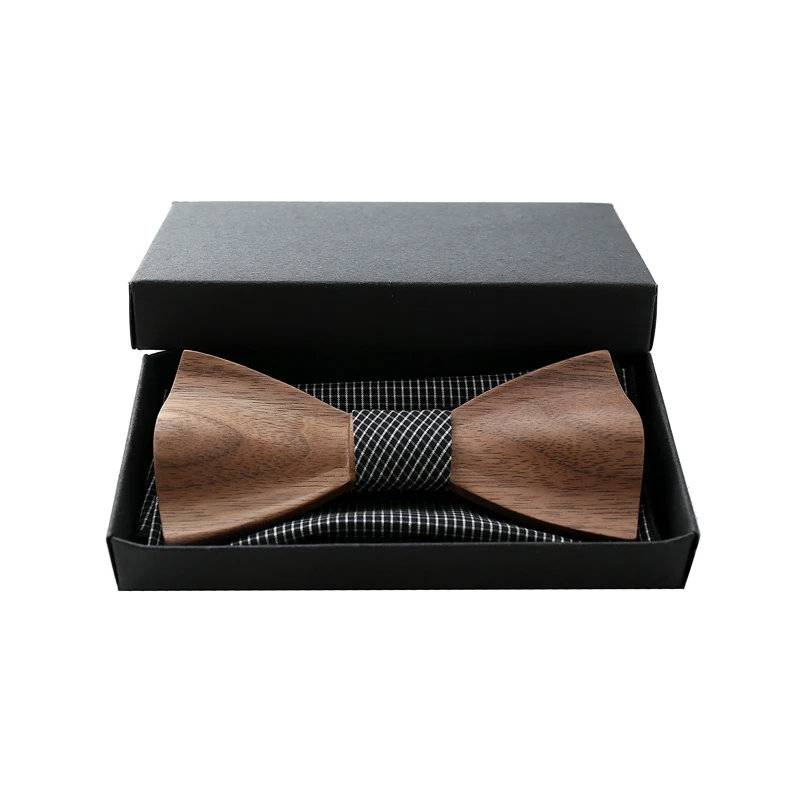 Unisex High-end Natural Wood Raised Bow Tie For Wedding Logo Customized Wooden Ties Set 6 Color Free Handkerchief Z304SQ