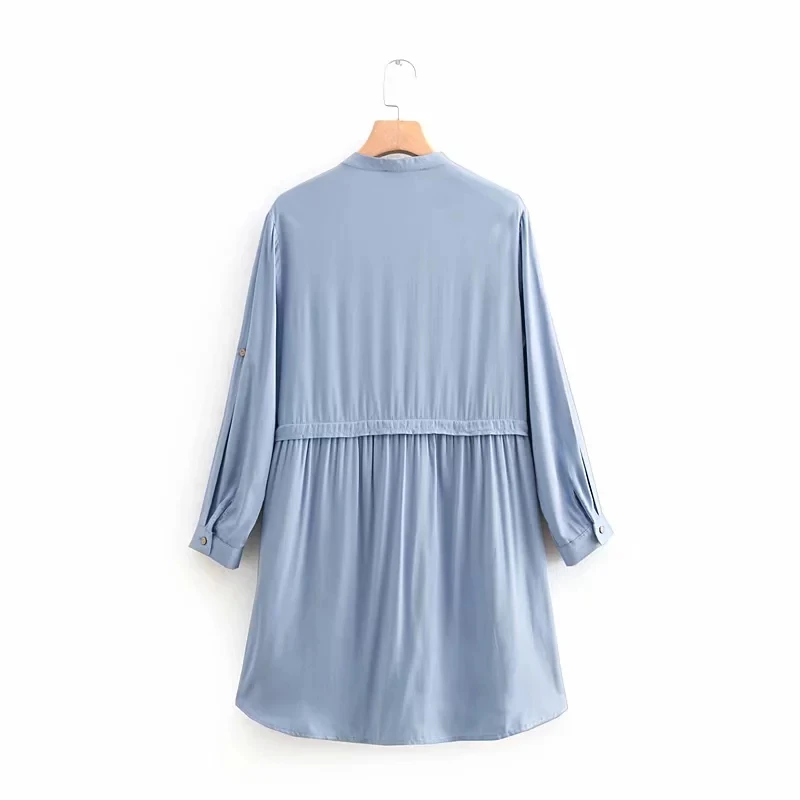 Women Cotton Oversize Loose Mini Dress Beading Pocket Soft Casual Rolled Sleeve Pleated Short Vestido Mujer Robe Femme | Женская одежда