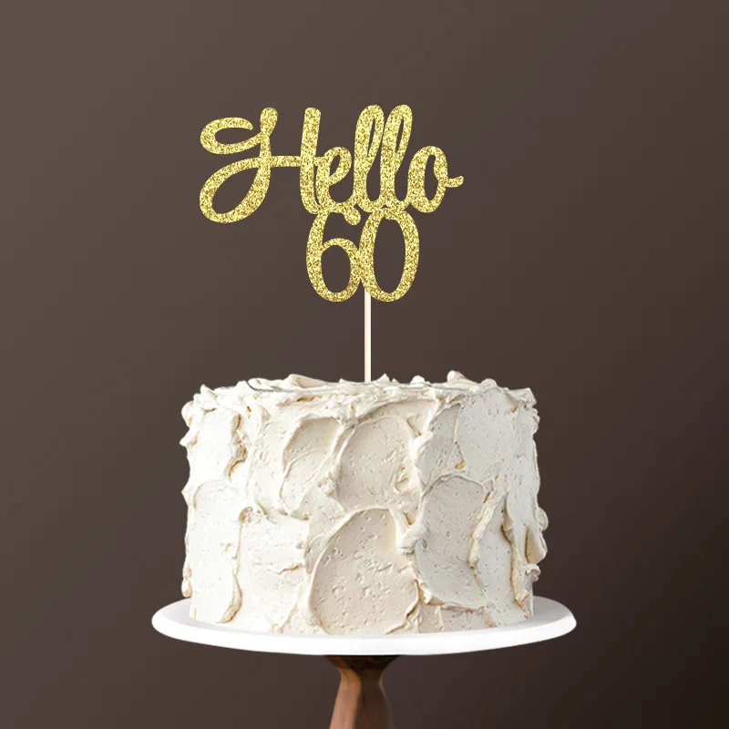 Gold Hello 60 торт Топпер, 60-я День Рождения украшения для шестидесяти счастливого дня рождения двухсторонние блестящие топперы аксессуары - Цвет: Gold