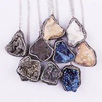 pave gunmetal rhinestones on border crystal druse druzy quartz pendant necklaces for women each one is unique fit for every one