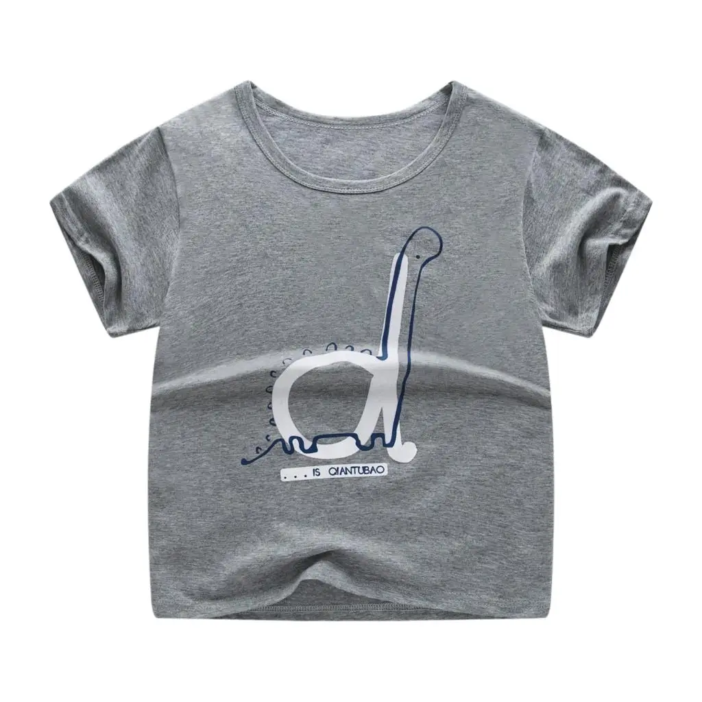 09 gray dinosaur Новинка года; летние детские топы; От 2 до 9 лет хлопковые футболки для мальчиков и девочек; Детские футболки с принтом кролика для мальчиков и девочек - Цвет: 09 gray dinosaur