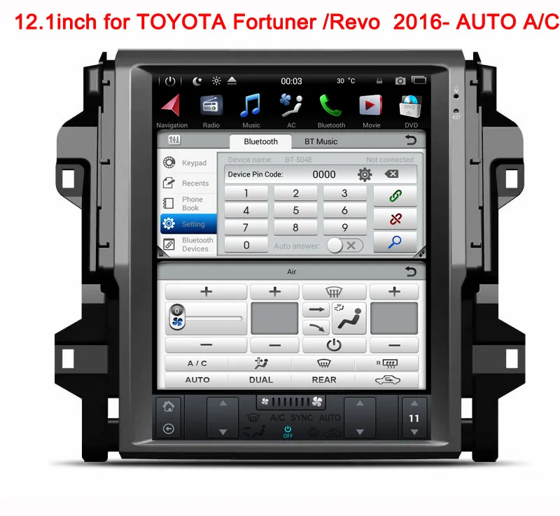12 1 &quottesla style android 9 0 автомобильный dvd плеер для Fortuner Revo 2016 2017 2018 с вертикальным