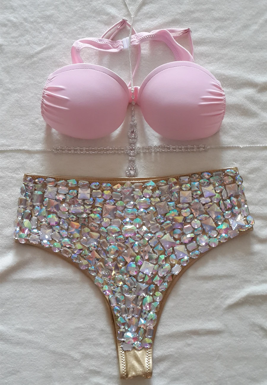 Женский купальник бикини с высокой талией украшенный стразами со 2019|suit up|suit suitsuit