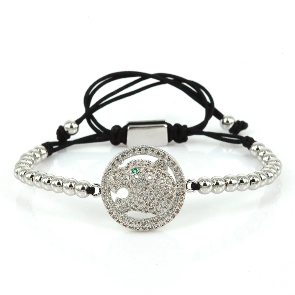 Трендовый мужской браслет с леопардовой головкой из кубического циркония микро