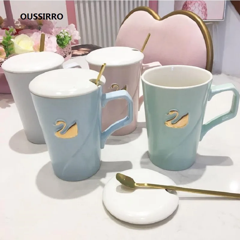 Керамические кружки OUSSIRRO с тисненым золотым лебедем милая кофейная кружка