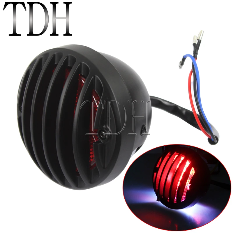 

Универсальный мотоциклетный черный гриль, светодиодный задний фонарь, подсветильник ка номерного знака, стоп-сигнал для Harley Cafe Racer Bobber Chopper ...