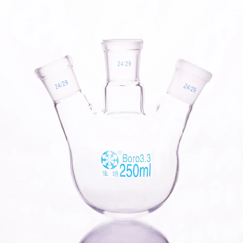 Колба с тремя горлышками и косым отверстием со стандартным горлышком объем 250 мл
