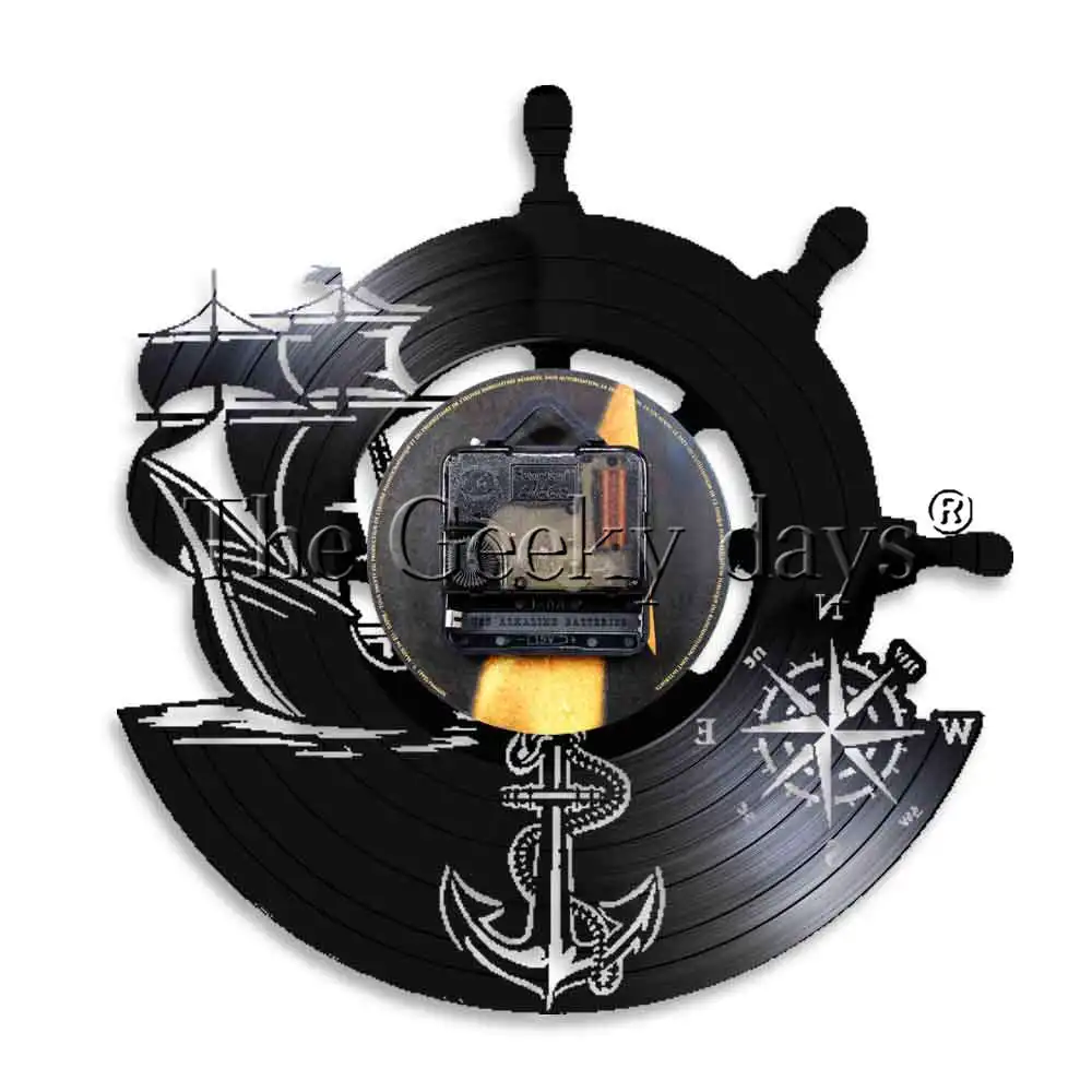 Морской мореходный корабль руль настенные часы Винтаж Виниловая пластинка настенные часы якорь Настенный декор для гостиной спальни