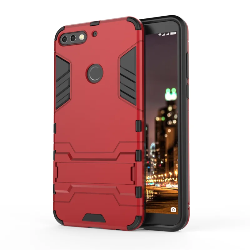 Для Coque huawei Honor 7C чехол на Honor 7C крышка Hforor Жесткий PC подставка силиконовая гибридная Броня задняя защита черный противоударный - Цвет: Красный