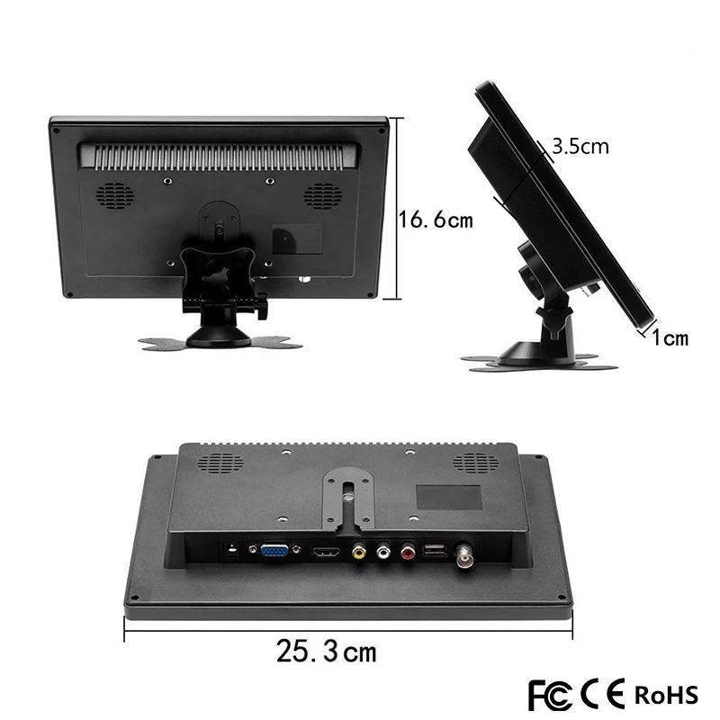 Портативный монитор 10," 1280*800 led ips 16:9 hdmi VGA BNC usb AV для raspberry pie PC домашняя ТВ система видеонаблюдения PS3 PS4 xbox переключатель