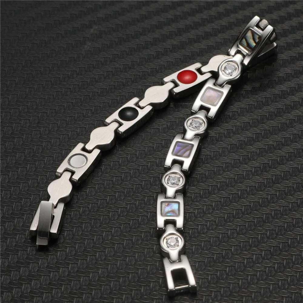 

NHGBFT Shell pattern Stainless Steel magnetic Bracelet For Women and Mens Healthy Germanium Element Anion Bracelet