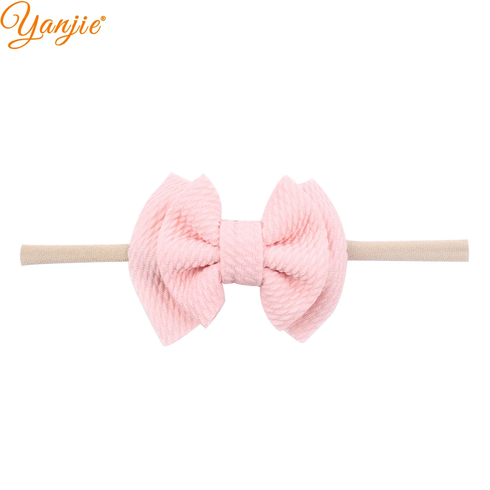 lt pink 3,5 ''2 слоя вафельных волосы бант из нейлона и повязка на голову для девочек детские мягкие эластичная нейлоновая повязка на голову шик Лидер продаж женские аксессуары для волос - Цвет: lt pink