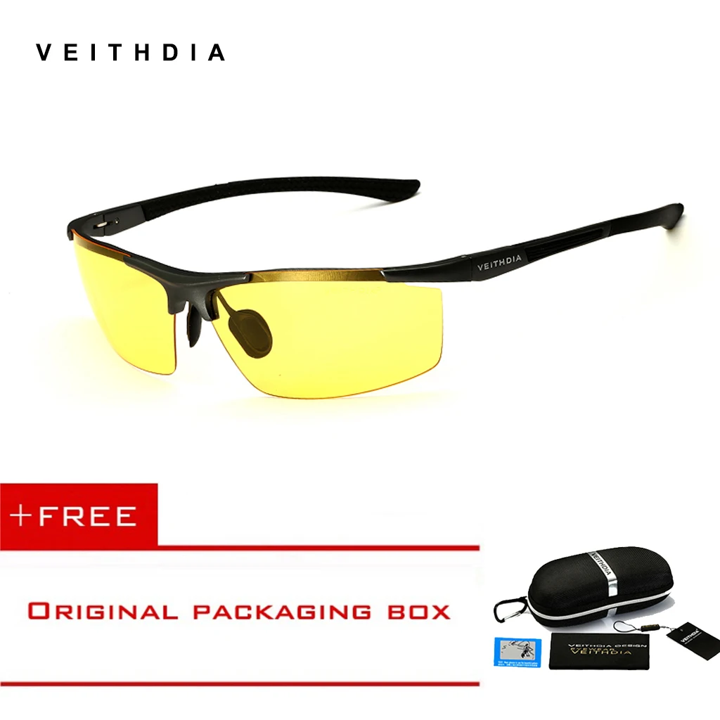 Night Vision Lens Солнцезащитные очки VEITHDIA из алюминиево-магниевого сплава, поляризационные мужские солнцезащитные очки без оправы с зеркальным покрытием, мужские очки, аксессуары 6588 - Цвет линз: Night Vision Lens