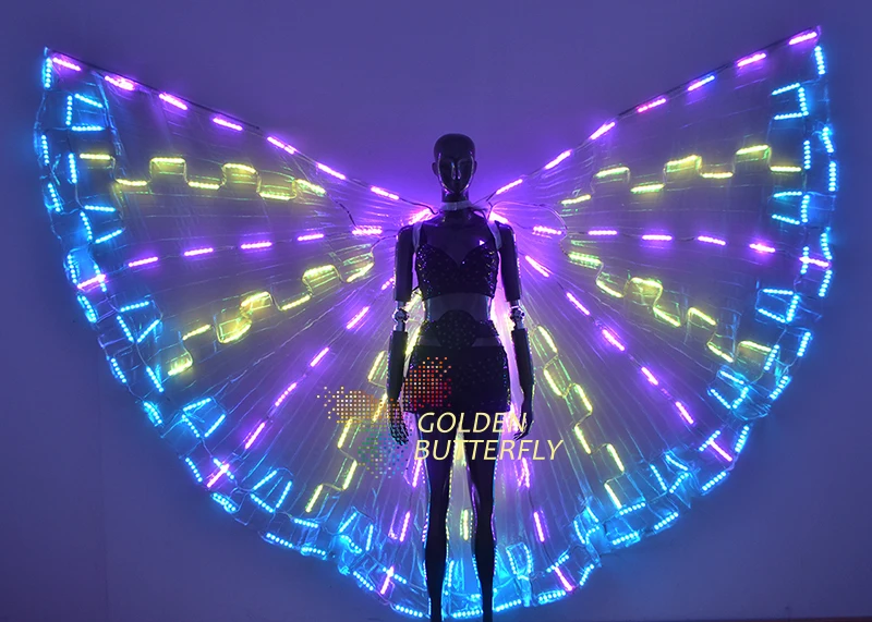 LED крылья светящиеся 2017 Модные женские красочные бабочки шоу одежда легкое