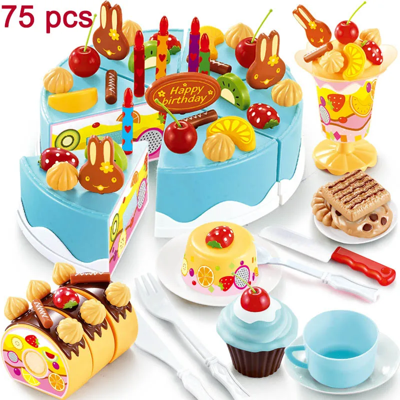 75 pieces blue 75 шт. кухонные игрушки, ролевые игры, режущий торт на день рождения, еда, едят, Игрушки для раннего обучения, детские игры, подарки, Brinquedos ZW08 - Цвет: 75 pieces blue