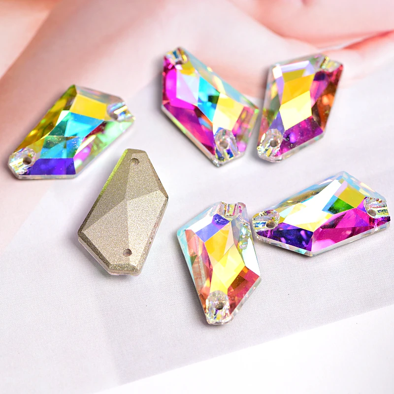 AAAAA Quality 24pcs 12x24mm Sew On Rhinestones Crystal AB Colorful Glittering Sewing Stones for DIY Garments Wedding Dress B1227 | Дом и сад