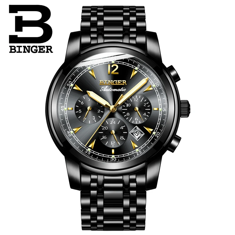 Montre homme Switzerland BINGER модные автоматические часы для мужчин 24 с календарем неделя