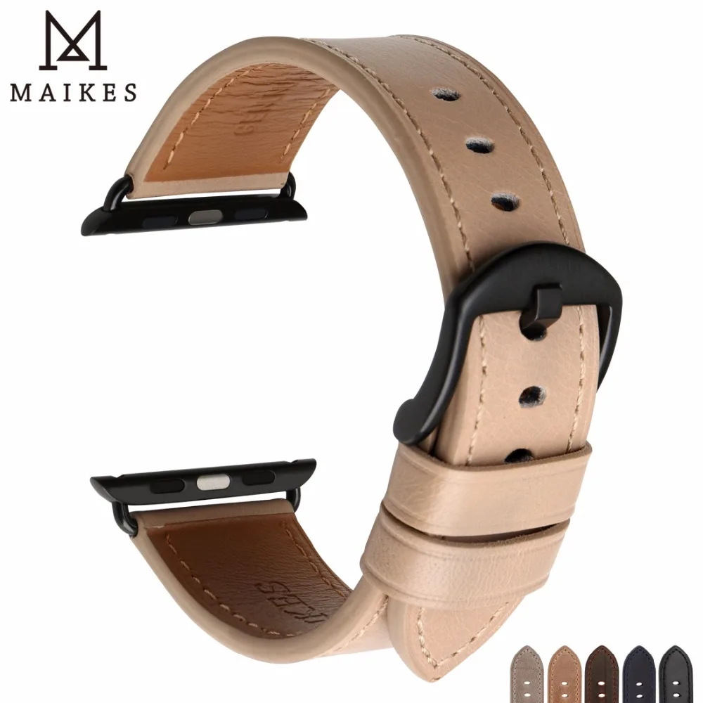 Ремешок сменный MAIKES из натуральной кожи для Apple Watch Band 44 мм 40 42 38 Series 4 3 2 1
