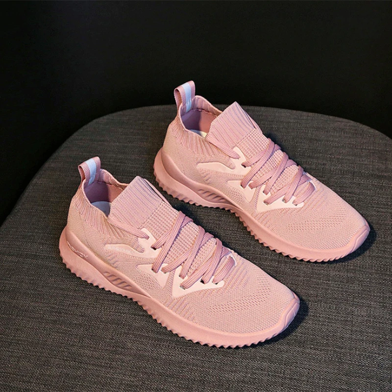pink women shoes Женская Повседневная обувь; коллекция года; модные сетчатые женские кроссовки на плоской платформе; сезон весна-лето; дышащие белые женские туфли на шнуровке - Цвет: pink women shoes